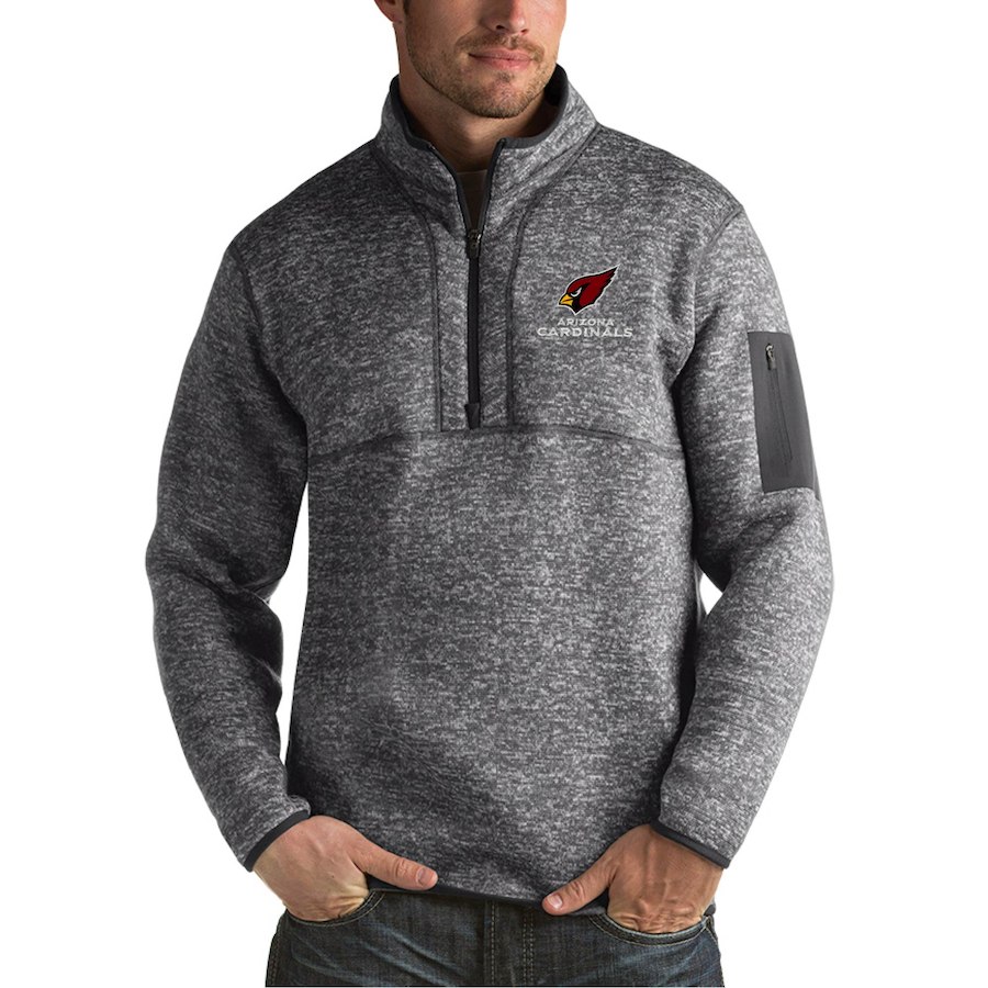 Arizona Cardinals Antigua Fortune Sweater Knit Microfleece Quarter-Zip Pullover Jacket Charcoal