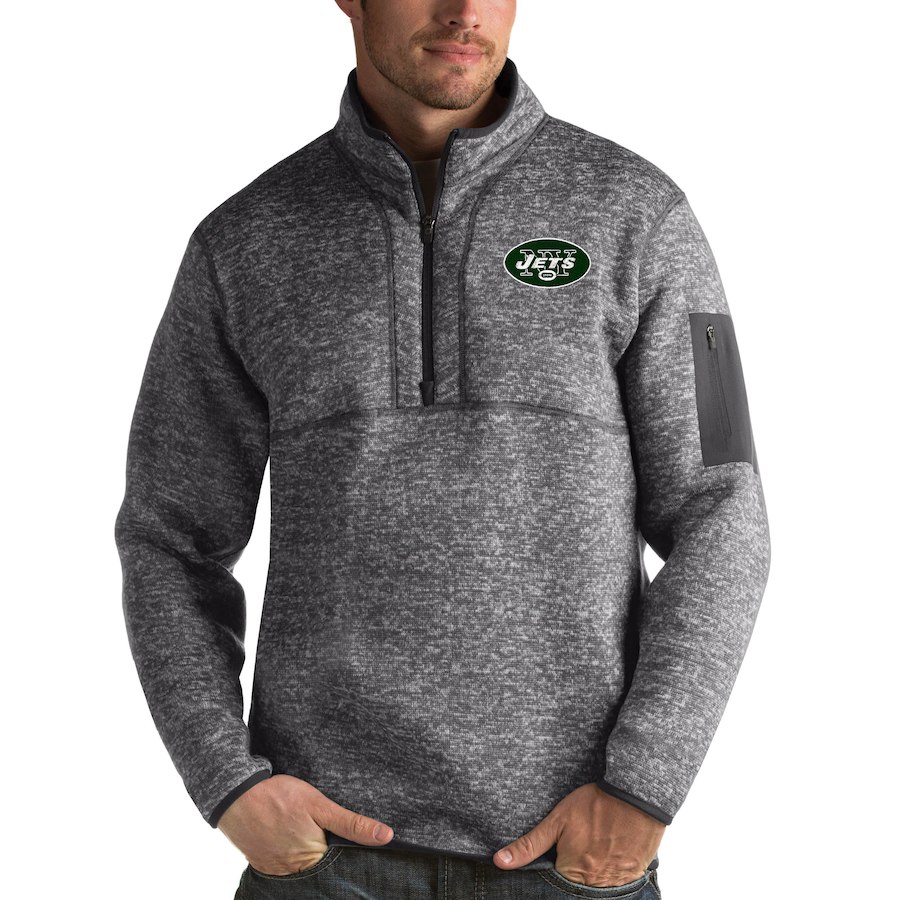 New York Jets Antigua Fortune Quarter-Zip Pullover Jacket Charcoal New York Jets Antigua Fortune Quarter-Zip Pullover Jacket Charcoal