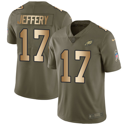 Nike Eagles #17 Alshon Jeffery Olive/Gold Men's Stitched NFL Limited 2017 Salute To Service Jersey