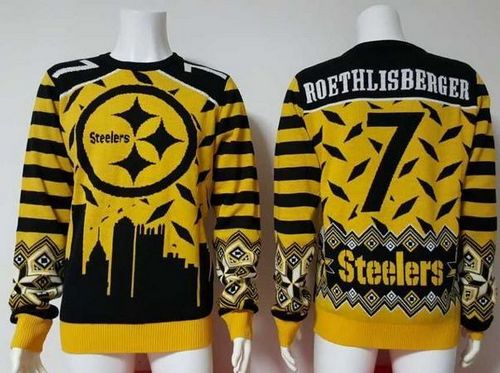 Nike Steelers #7 Ben Roethlisberger Yellow/Black Men's Ugly Sweater