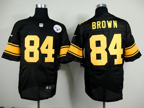 Nike Steelers #84 Antonio Brown Black(Gold No.) Men's Stitched NFL Elite Jersey
