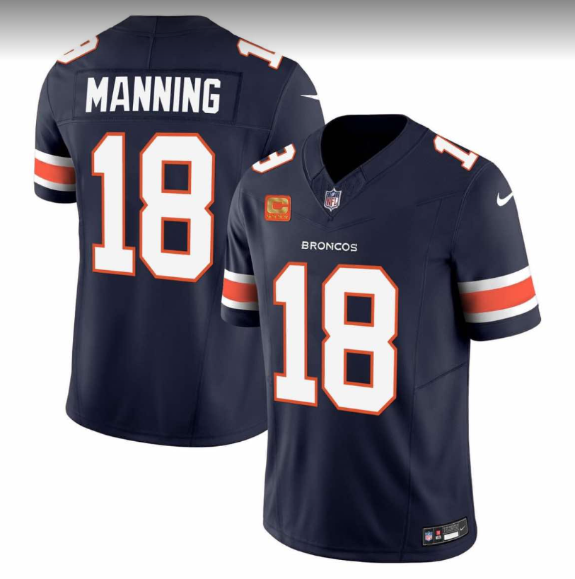 Men's Denver Broncos #18 Peyton Manning C Patch Stitched Black Jersey