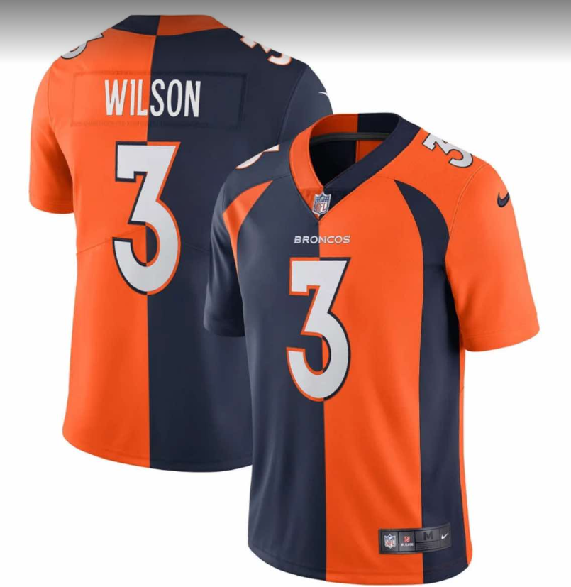 Men's Denver Broncos #3 Russell Wilson Black & Orange Stitched Football Jersey