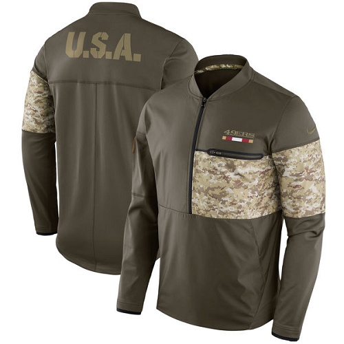 Men's San Francisco 49ers Nike Olive Salute to Service Sideline Hybrid Half-Zip Pullover Jacket