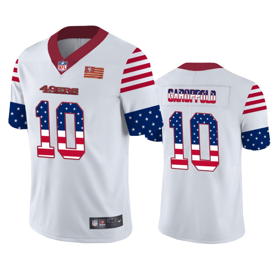 San Francisco 49ers #10 Jimmy Garoppolo White Men's Nike Team Logo USA Flag Vapor Untouchable Limited NFL Jersey