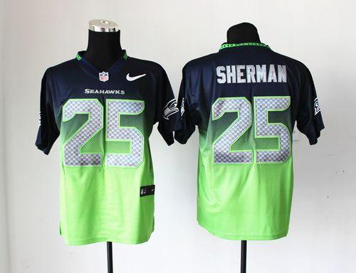 Nike Seahawks #25 Richard Sherman Steel Blue/Green Men's Stitched NFL Elite Fadeaway Fashion Jersey