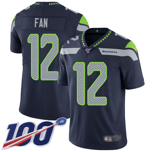 Nike Seahawks #12 Fan Steel Blue Team Color Men's Stitched NFL 100th Season Vapor Limited Jersey