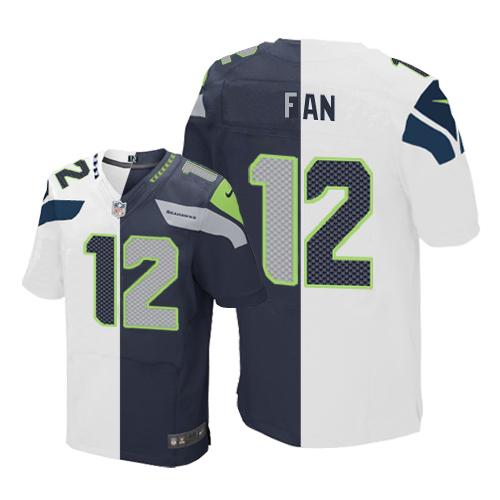 Nike Seahawks #12 Fan White/Steel Blue Men's Stitched NFL Elite Split Jersey