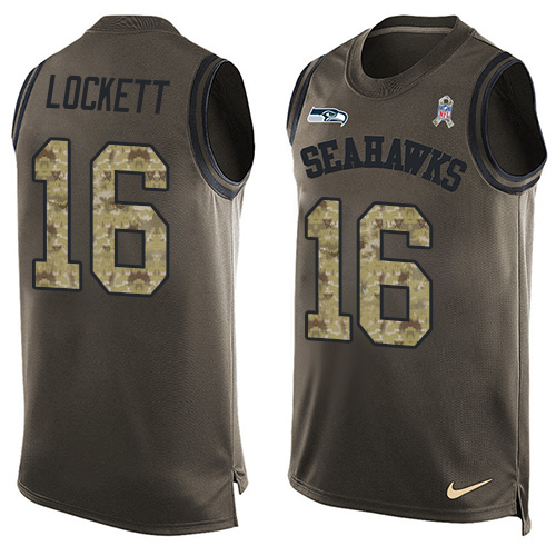 Nike Seahawks #16 Tyler Lockett Green Men's Stitched NFL Limited Salute To Service Tank Top Jersey Nike Seahawks #16 Tyler Lockett Green Men's Stitched NFL Limited Salute To Service Tank Top Jersey