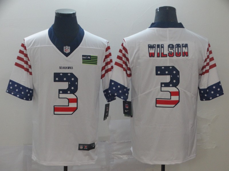 Seattle Seahawks #3 Russell Wilson White Men's Nike Team Logo USA Flag Vapor Untouchable Limited NFL Jersey