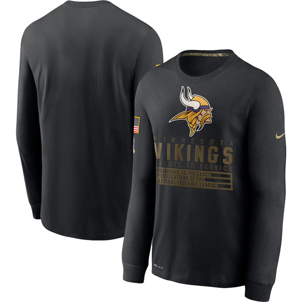 Men's Minnesota Vikings Black NFL 2020 Salute To Service Sideline Performance Long Sleeve T-Shirt