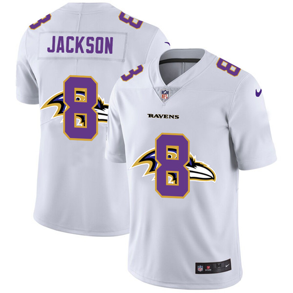 Men's Baltimore Ravens #8 Lamar Jackson White NFL Stitched Jersey