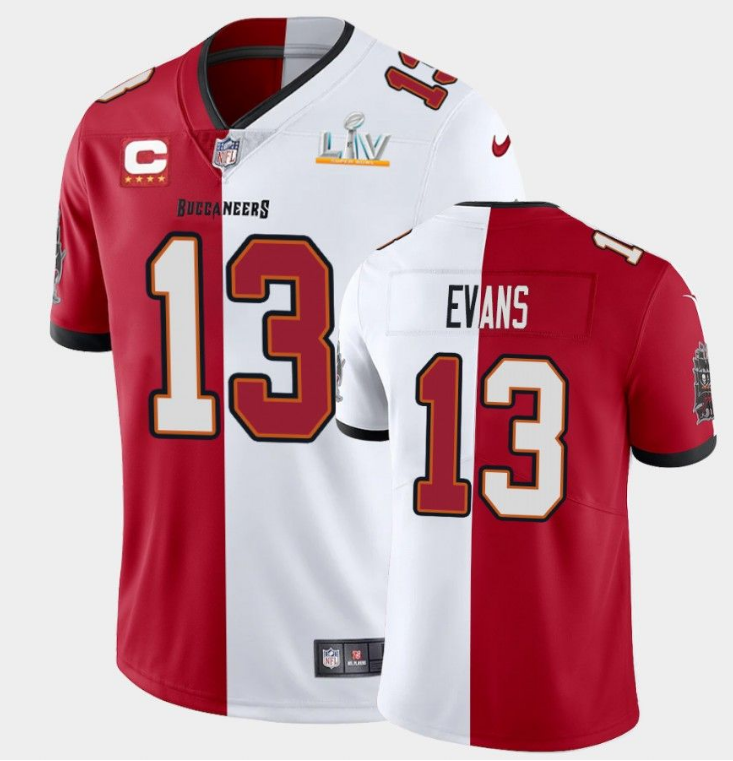 Men's #13 Mike Evans Tampa Bay Buccaneers Red White Super Bowl LV Split Vapor Limited Jersey