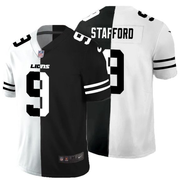 Men's Detroit Lions #9 Matthew Stafford Black & White NFL Split Limited Stitched Jersey