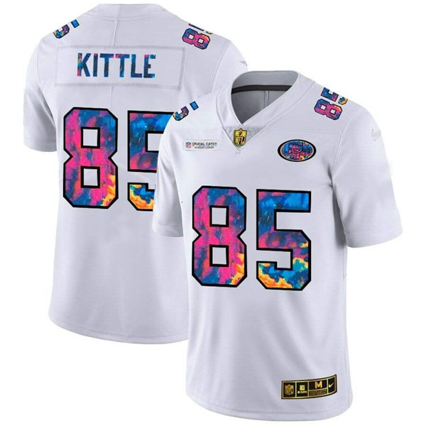Men's San Francisco 49ers #85 George Kittle 2020 White NFL Crucial Catch Limited Stitched Jersey