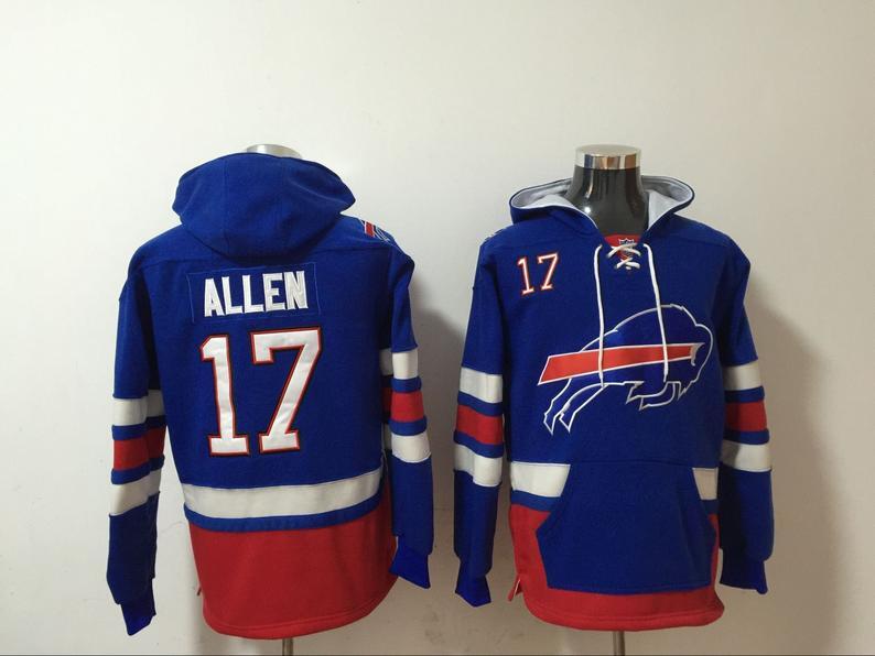 Men's Buffalo Bills #17 Josh Allen Royal Blue Player Pullover Hoodie