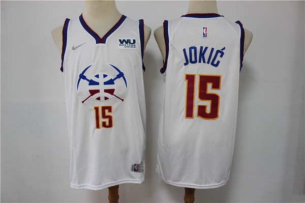 Men's Denver Nuggets #15 Nikola Jokic White Stitched Jersey