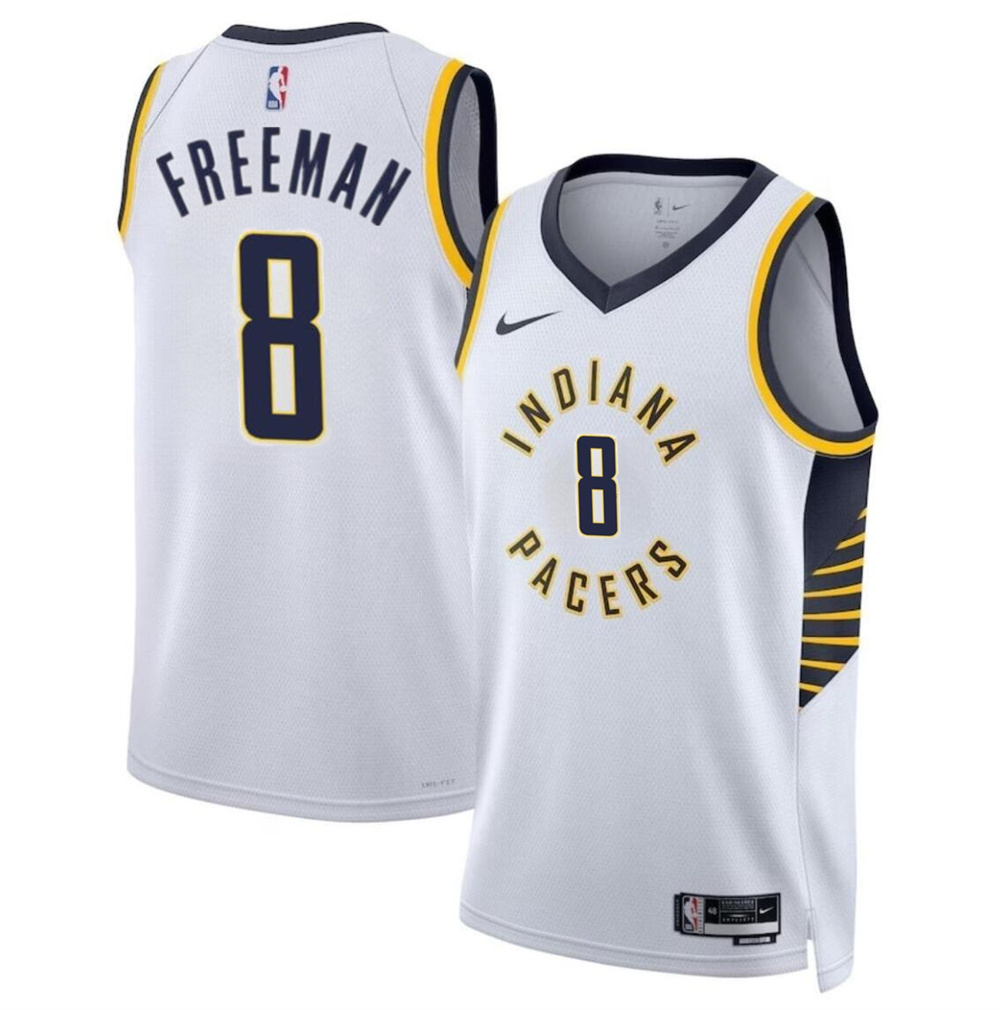 Men's Indiana Pacers #8 Enrique Freeman White 2024 Draft Association Edition Stitched Basketball Jersey