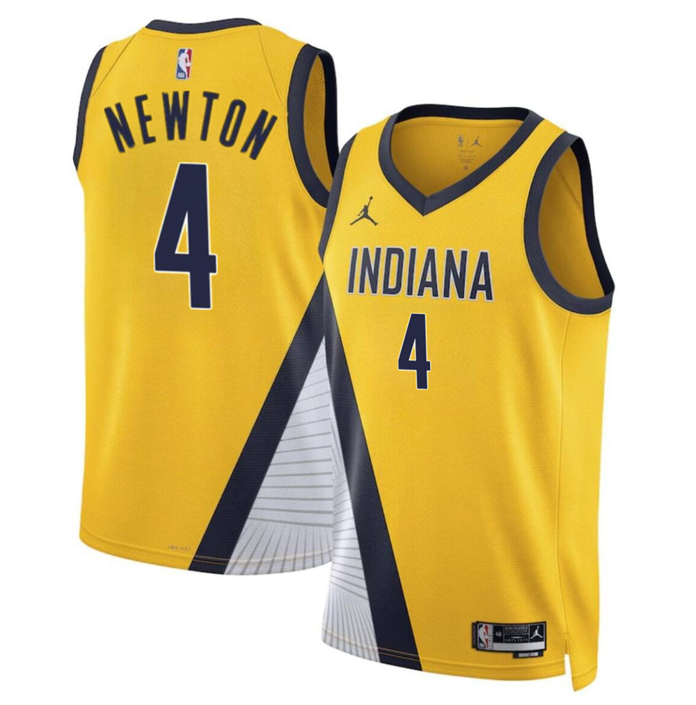 Men's Indiana Pacers #4 Tristen Newton Yelllow 2024 Draft Statement Edition Stitched Basketball Jersey