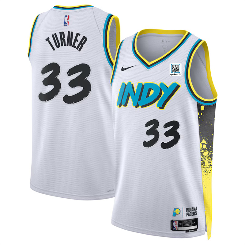 Men's Indiana Pacers #33 Myles Turner White 2024/25 City Edition Stitched Basketball Jersey