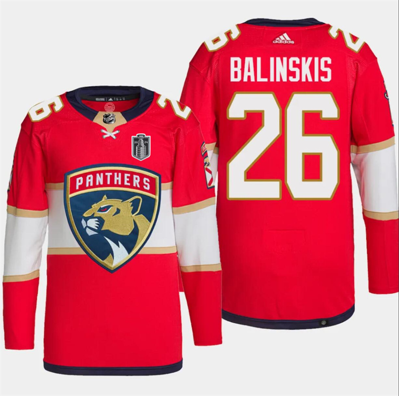 Men's Florida Panthers #26 Uvis Balinskis Red 2024 Stanley Cup Final Patch Stitched Jersey