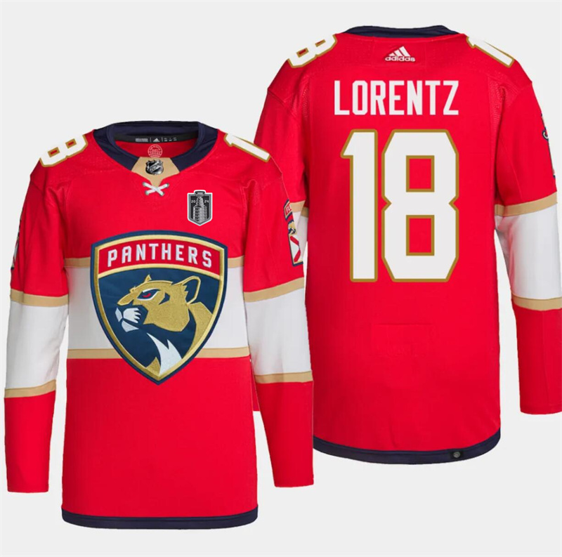 Men's Florida Panthers #18 Steven Lorentz Red 2024 Stanley Cup Final Patch Stitched Jersey