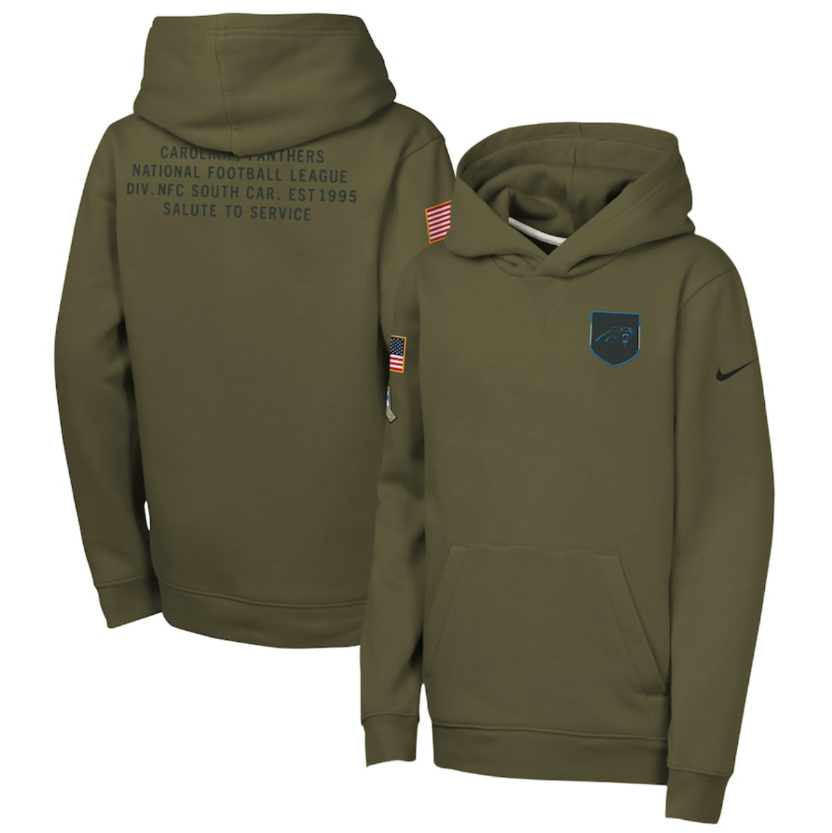 Youth Carolina Panthers Olive 2025 Salute to Service Club Fleece Hoodie