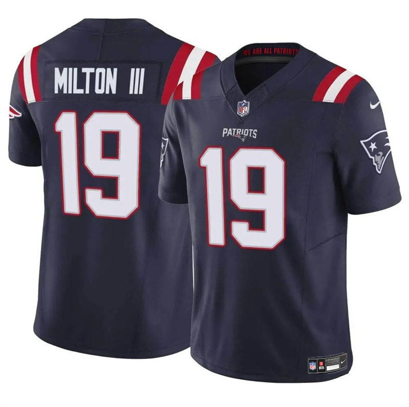 Youth New England Patriots #19 Joe Milton III Navy 2024 F.U.S.E Vapor Limited Stitched Football Jersey