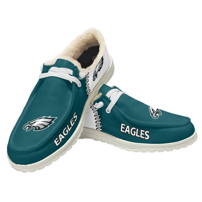 Women's Philadelphia Eagles Loafers Lace Up Fuzzy Lined Shoes 001 (Pls check description for details)