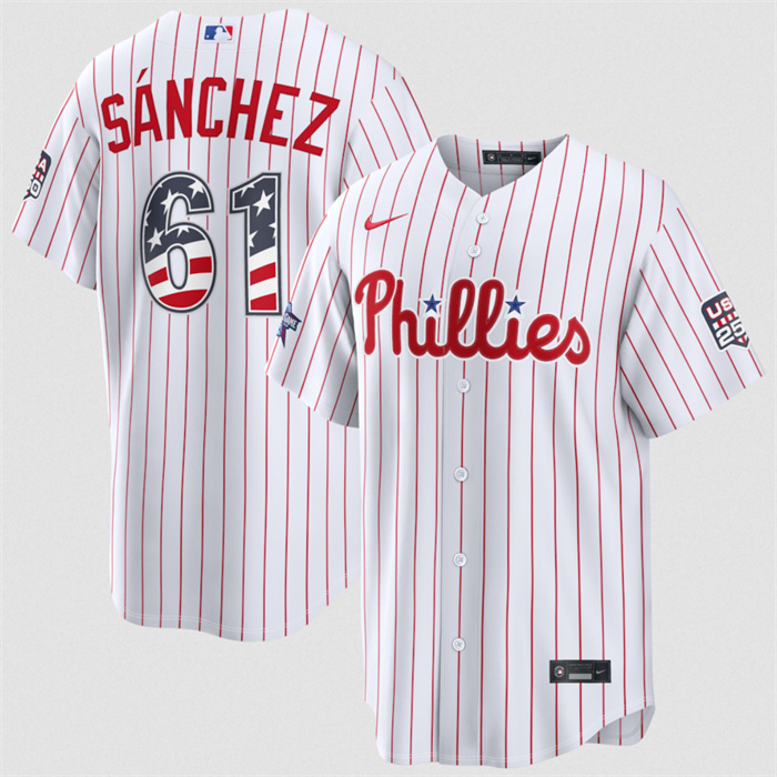 Men's Philadelphia Phillies #61 Cristopher Sánchez White 2026 All-Star Edition Stars & Stripes Stadium Pick-A-Player Stitched Baseball Jersey