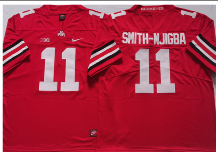 Men's Ohio State Buckeyes #11 SMITH-NJIGBA Red Stitched Jersey