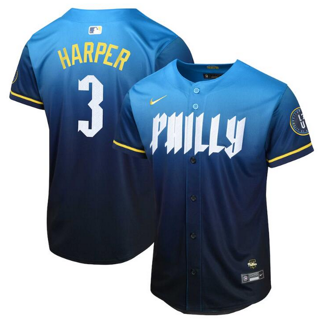 Youth Philadelphia Phillies Custom Blue 2024 City Connect Limited Stitched Baseball Jersey Youth Philadelphia Phillies Custom Blue 2024 City Connect Limited Stitched Baseball Jersey