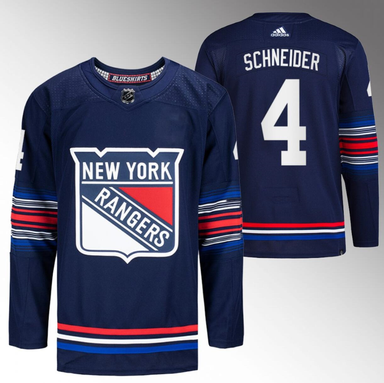 Men's New York Rangers #4 Braden Schneider Navy Stitched Jersey