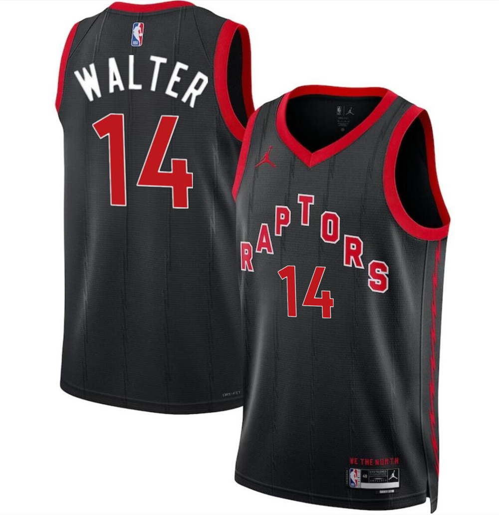 Men's Toronto Raptors #14 Ja’Kobe Walter Black 2024 Draft Statement Edition Stitched Basketball Jersey