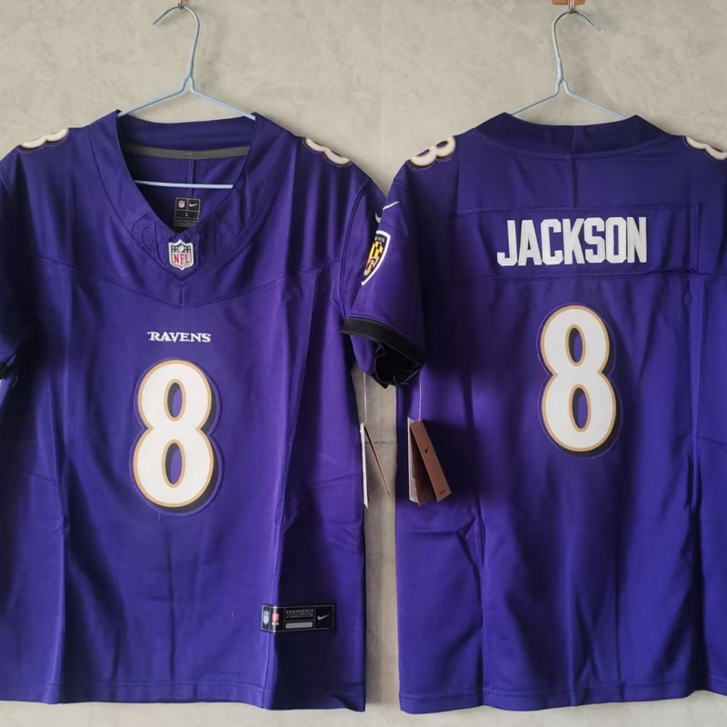Women's Baltimore Ravens #8 Lamar Jackson Purple Vapor Football Jersey(Run Small)