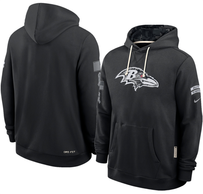 Men's Baltimore Ravens Black 2026 Salute to Service Sideline Dri-FIT Pullover Hoodie