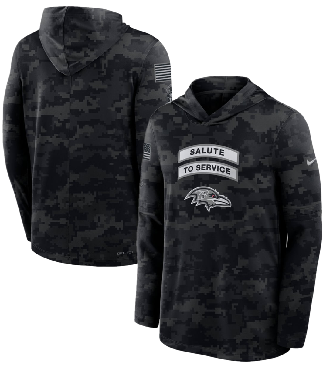 Men's Baltimore Ravens Black 2026 Salute to Service Sideline Lightweight Hoodie Dri-FIT Long Sleeve Top