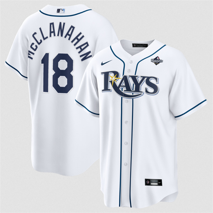 Men's Tampa Bay Rays #18 Shane McClanahan White 2026 World Series Home Cool Base Stitched Baseball Jersey