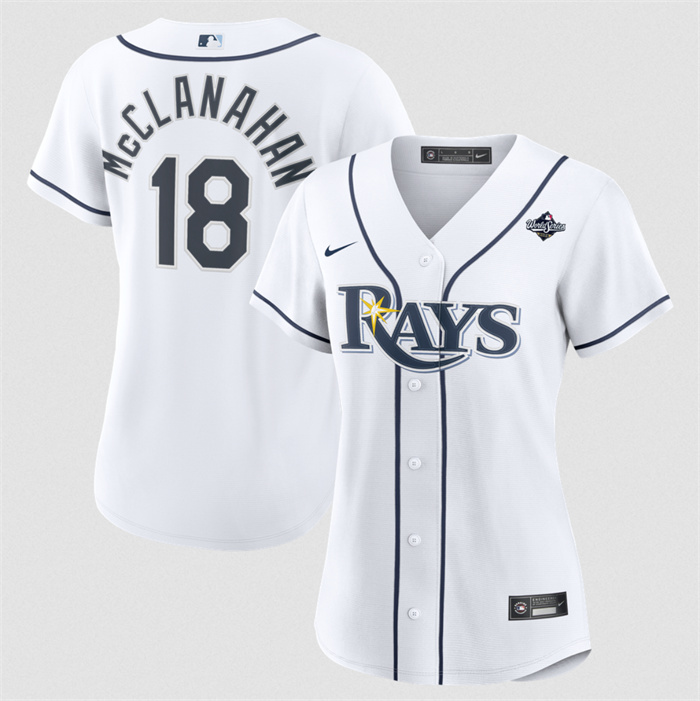 Women's Tampa Bay Rays #18 Shane McClanahan White 2026 World Series Home Cool Base Stitched Baseball Jersey(Run Small)