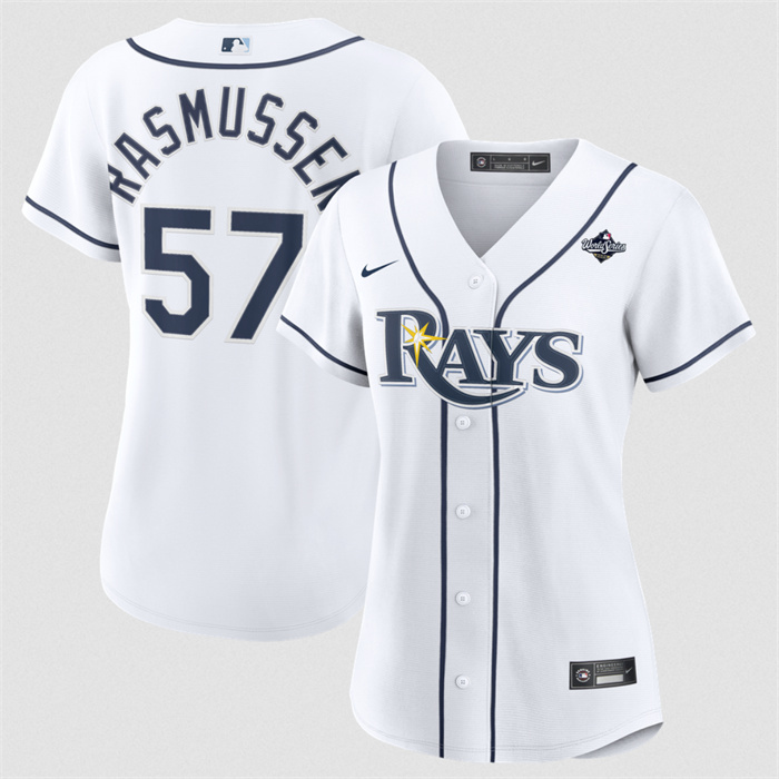 Women's Tampa Bay Rays #57 Drew Rasmussen Drew Rasmussen White 2026 World Series Home Cool Base Stitched Baseball Jersey(Run Small)