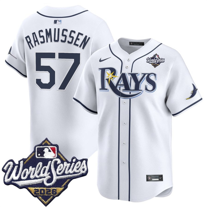 Men's Tampa Bay Rays #57 Drew Rasmussen White 2026 World Series Home Limited Stitched Baseball Jersey