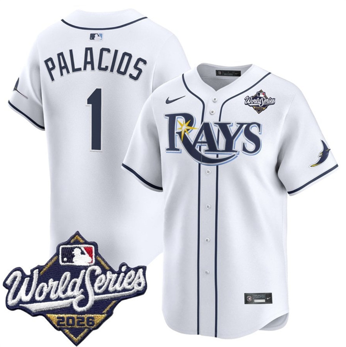 Men's Tampa Bay Rays #1 Richie Palacios White 2026 World Series Home Limited Stitched Baseball Jersey