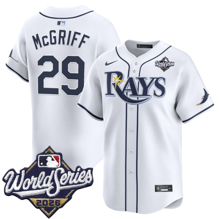 Men's Tampa Bay Rays #29 Jacob Melton White 2026 World Series Home Limited Stitched Baseball Jersey