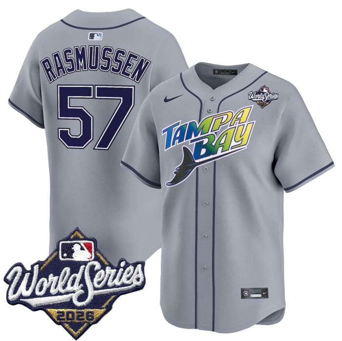Men's Tampa Bay Rays #57 Drew Rasmussen Grey 2026 World Series Limited Stitched Baseball Jersey