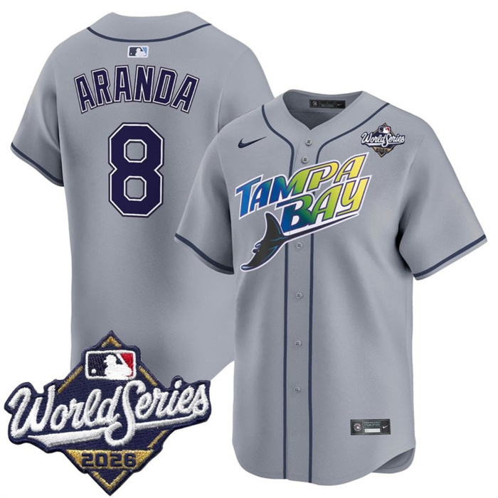 Men's Tampa Bay Rays #8 Jonathan Aranda Grey 2026 World Series Limited Stitched Baseball Jersey