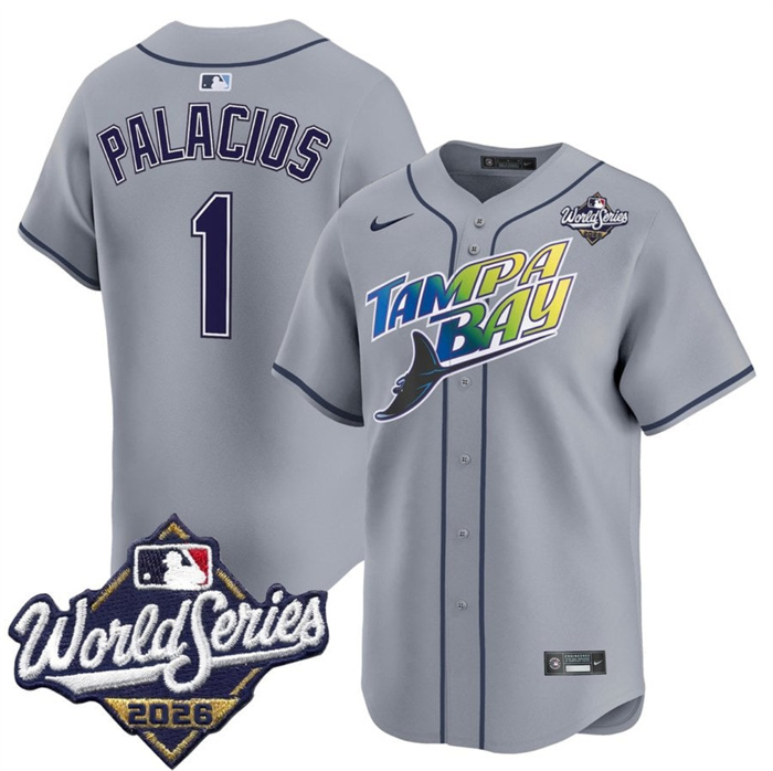 Men's Tampa Bay Rays #1 Richie Palacios Grey 2026 World Series Limited Stitched Baseball Jersey