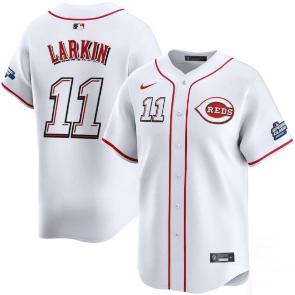 Men's Cincinnati Reds #11 Barry Larkin White 2025 Speedway Classic Home Limited Stitched Baseball Jersey