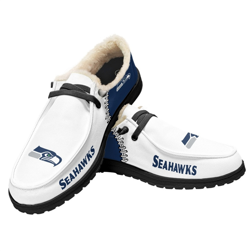 Women's Seattle Seahawks Loafers Lace Up Fuzzy Lined Shoes 002 (Pls check description for details)
