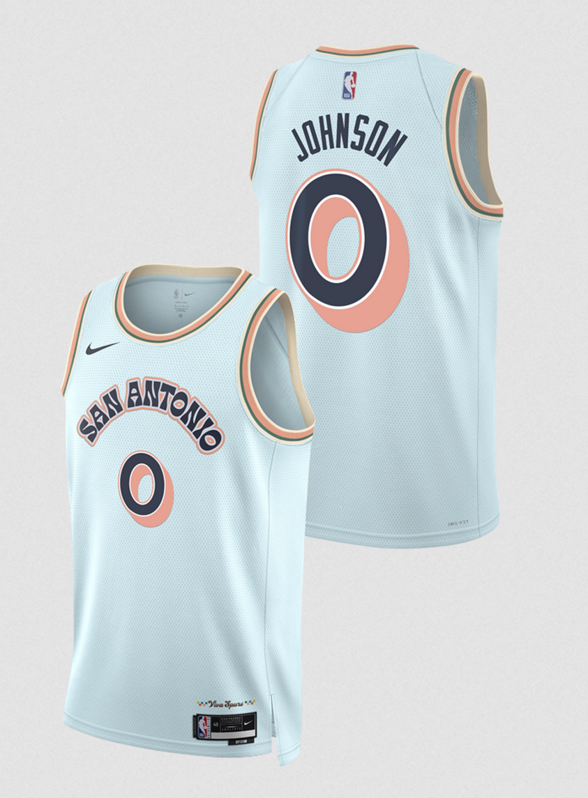 Men's San Antonio Spurs #0 Keldon Johnson Light Blue 2024/25 City Edition Stitched Basketball Jersey Men's San Antonio Spurs #0 Keldon Johnson Light Blue 2024/25 City Edition Stitched Basketball Jersey