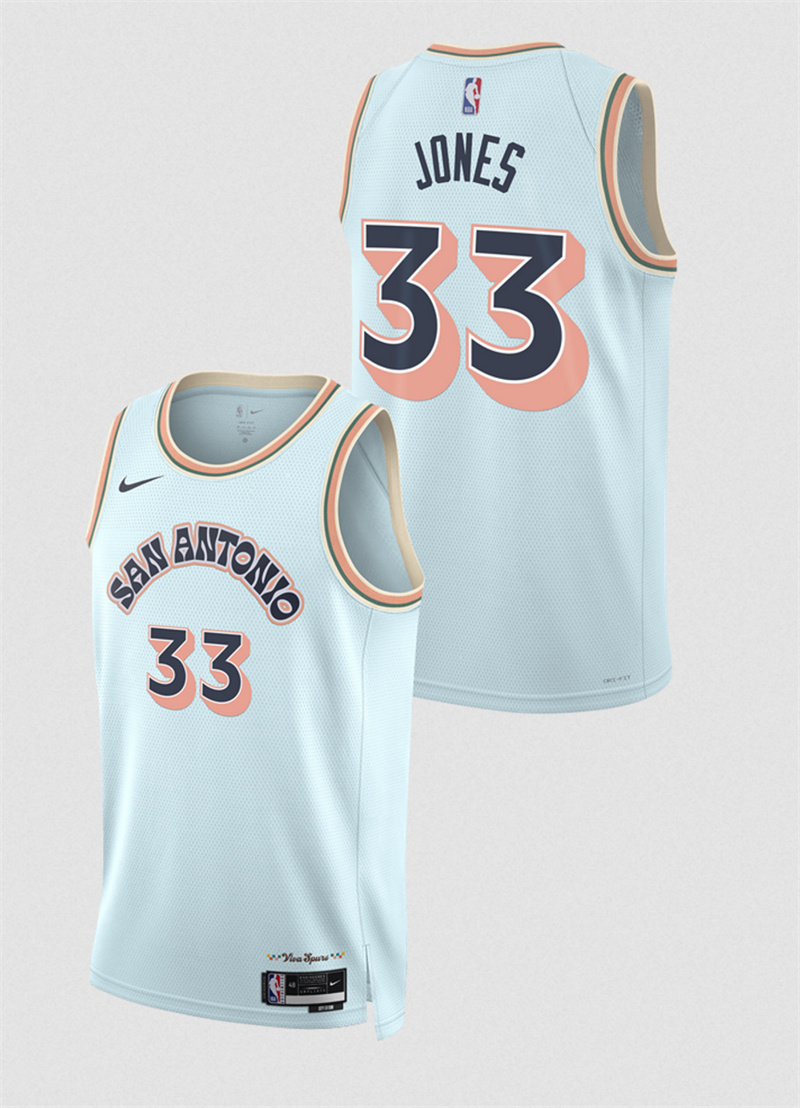Men's San Antonio Spurs #33 Tre Jones Light Blue 2024/25 City Edition Stitched Basketball Jersey Men's San Antonio Spurs #33 Tre Jones Light Blue 2024/25 City Edition Stitched Basketball Jersey